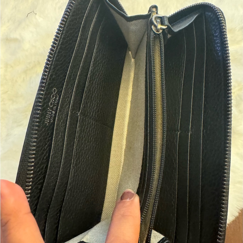 JIMMY CHOO Black Leather Zipper Wallet With Studs. 100% Authentic. - Picture 13 of 15